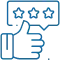Thumbs up with three-star rating badge representing customer satisfaction and dental service reviews.