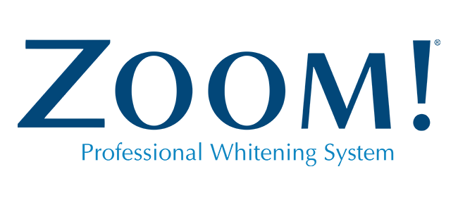ZOOM! Professional Whitening System logo in dark blue text with tagline.
