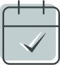 Calendar icon with checkmark indicating scheduled appointment or completed task.