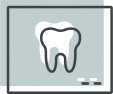 White tooth icon displayed on gray dental X-ray background panel